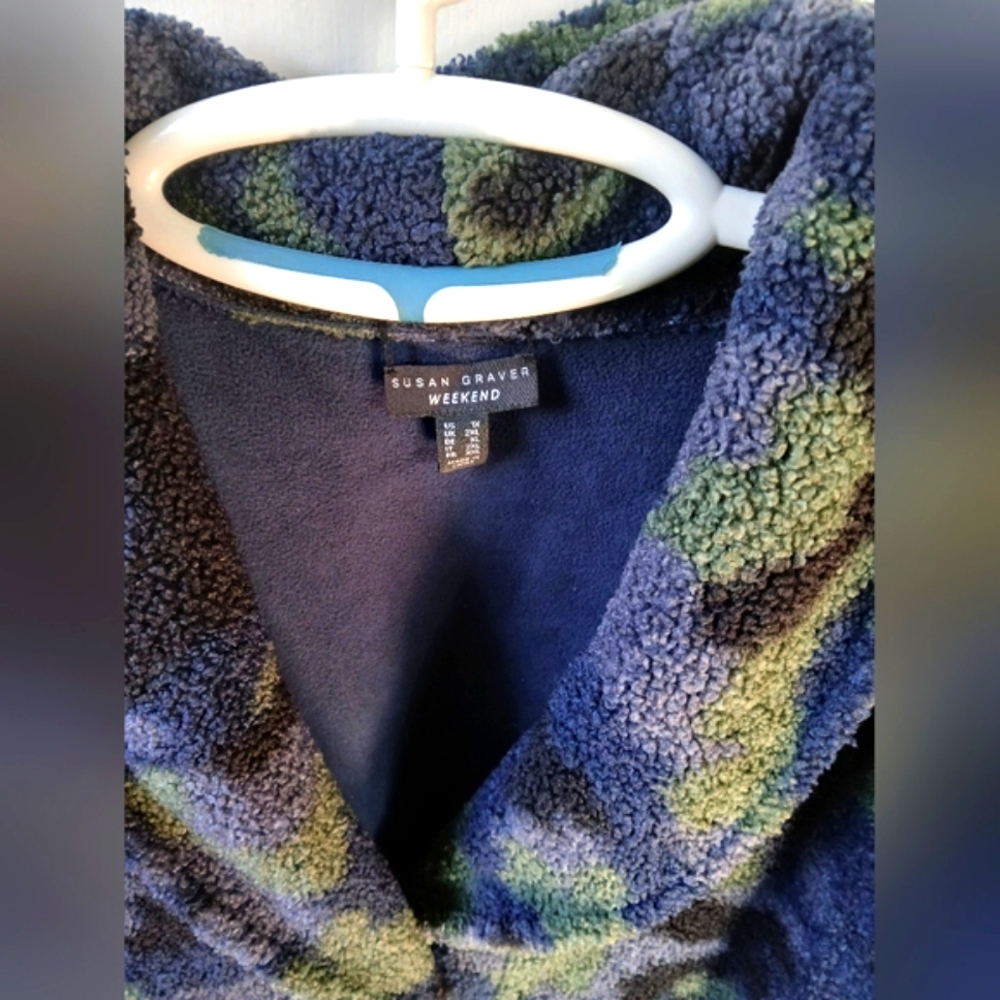 Susan Graver Plush Camo Green Blue Black Jacket Coat Women's 2XL 34in. - Picture 3 of 14